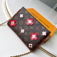 Louis Vuitton Blooming Flowers Pochette Double Zip Chain Wallet in Monogram Canvas M63905 Red 2019