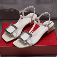 Roger Vivier Calfskin Square Buckle Sandals White/Silver 2021