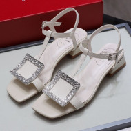 Roger Vivier Calfskin Crystal Buckle Sandals White 2021