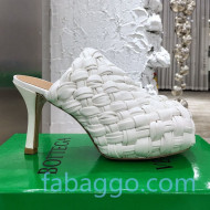 Bottega Veneta Bold Woven Lambskin Platform Mules 100mm Heel White 2020