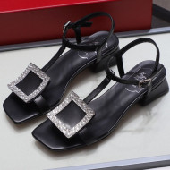 Roger Vivier Calfskin Crystal Buckle Sandals Black 2021