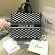 Dior Book Tote Bag in Black and White Embroidered Canvas 2018