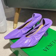 Bottega Veneta Almond Pumps in Purple Lambskin with Plexiglass Heel 2020