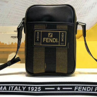 Fendi Messenger Bag in Leather and Fabric For Men Black/Kahki 2018