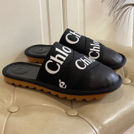 Chloe Logo Strap Flat Mules Black 2021