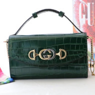 Gucci Zumi Crocodile Embossed Leather Mini Shoulder Bag 564718 Green 2019