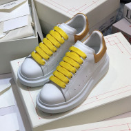 Alexander Mcqueen White Silky Calfskin Sneaker with Bi-color Laces Gold 2021 (For Women and Men)