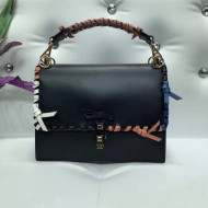 Fendi Calfskin KAN I Bag with Leather Threading and Bows Black 2018