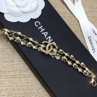 Chanel Double Chain and Leather Bracelet Black 2019