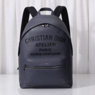 Dior Men's Rider Backpack in Dark Gray Grained Calfskin with 'Christian Dior Atelier' Signature 2020