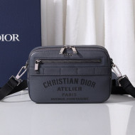 Dior Men's Christian Dior Atelier Pouch Shoulder Bag in Dark Gray Grained Calfskin 2020