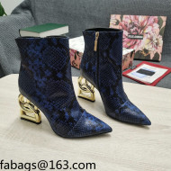 Dolce & Gabbana DG Snakeskin Print Ankle Short Boots 10.5cm Blue/Gold 2021 