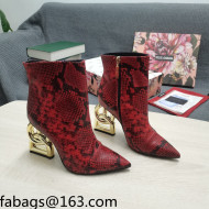 Dolce & Gabbana DG Snakeskin Print Ankle Short Boots 10.5cm Red/Gold 2021 