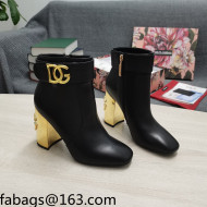 Dolce & Gabbana DG Calf Leather Ankle Short Boots 10.5cm Black/Gold 2021 111535