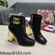 Dolce & Gabbana DG Patent Leather Ankle Short Boots 10.5cm Black/Gold 2021 111537