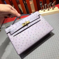 Hermes Original Ostrich Leather Kelly Pochette 22cm Light Lavender