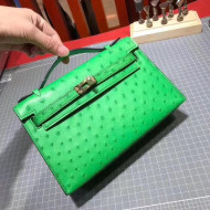 Hermes Original Ostrich Leather Kelly Pochette 22cm Green