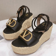 Valentino VLogo Calfskin Wedge Sandals Black 2021