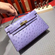 Hermes Original Ostrich Leather Kelly Pochette 22cm Lavender