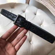 Bottega Veneta Intreccio Lambskin 25mm Belt with Square Buckle Black 2019