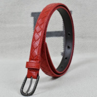 Bottega Veneta Intreccio Lambskin 20mm Belt with Vintage Square Buckle Red 2019