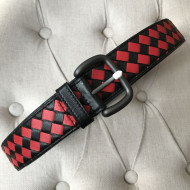 Bottega Veneta Intreccio Lambskin 35mm Belt with Square Buckle Red/Black 2019