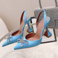 Amina Muaddi Silk Slingback Pumps with Crystal Bow Blue 2021