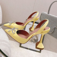 Amina Muaddi Silk Slingback Pumps with Crystal Bow Yellow 2021