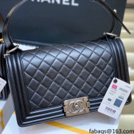 Chanel Quilted Original Lambskin Leather Medium Boy Flap Bag Black/Silver (Top Quality)