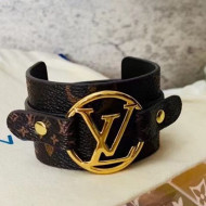 Louis Vuitton LV Circle Monogram Canvas and Calfskin Cuff Bracelet 01 2021