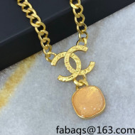 Chanel Stone Pendant Necklace Yellow 2021 52