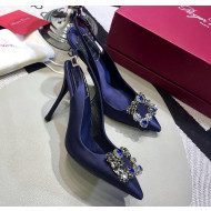 Roger Vivier Silk Flower Strass Buckle Sling Back Pump With 10cm Heel Royal Blue 2020