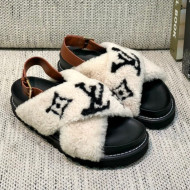 Louis Vuitton Paseo Logo Wool Flat Comfort Sandals White/Black 2021 02