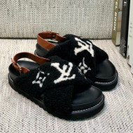 Louis Vuitton Paseo Logo Wool Flat Comfort Sandals Black/White 2021 03