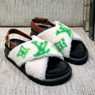 Louis Vuitton Paseo Logo Wool Flat Comfort Sandals White/Green 2021