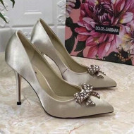 Dolce&Gabbana DG Silk Crystal Bow Pumps 10.5cm Apricot 2021