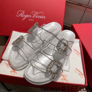 Roger Vivier Double Buckle Transparent Flat Slide Sandals White 2021