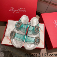 Roger Vivier Double Buckle Transparent Flat Slide Sandals Blue 2021