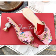 Roger Vivier Fabric Vivier Marlene Strass Mules Sandals With boule Heel Pink 2020