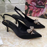 Dolce&Gabbana DG Silk Crystal Bow Slingback Pumps 6.5cm Black 2021