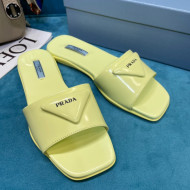 Prada Shiny Leather Triangle Logo Flat Slide Sandals Yellow 2021