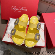 Roger Vivier Double Buckle Leather Flat Slide Sandals Yellow 2021