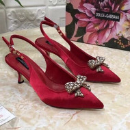 Dolce&Gabbana DG Silk Crystal Bow Slingback Pumps 6.5cm Red 2021