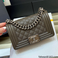 Chanel Quilted Original Haas Caviar Leather Small Boy Flap Bag Army Green/Silver (Top Quality)