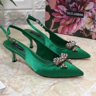 Dolce&Gabbana DG Silk Crystal Bow Slingback Pumps 6.5cm Green 2021