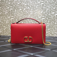 Valentino VLogo Grained Calfskin Chain Wallet/Mini Bag Red 2022 068