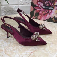 Dolce&Gabbana DG Silk Crystal Bow Slingback Pumps 6.5cm Burgundy 2021