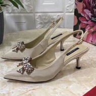 Dolce&Gabbana DG Silk Crystal Bow Slingback Pumps 6.5cm Apricot 2021