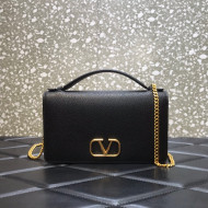 Valentino VLogo Grained Calfskin Chain Wallet/Mini Bag Black 2022 068