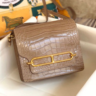 Hermes Sac Roulis 18cm Bag in Crocodile Embossed Calf Leather Beige 2019